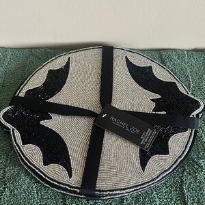 Rachel Zoe Halloween Placemats Black Beaded Bats Set of 4 NEW!